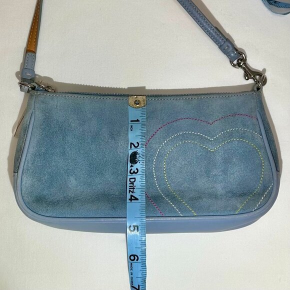Coach Vintage Baby Blue Suede Leather Heart Stitched Demi Y2K Purse RARE 6732 - Picture 13 of 16
